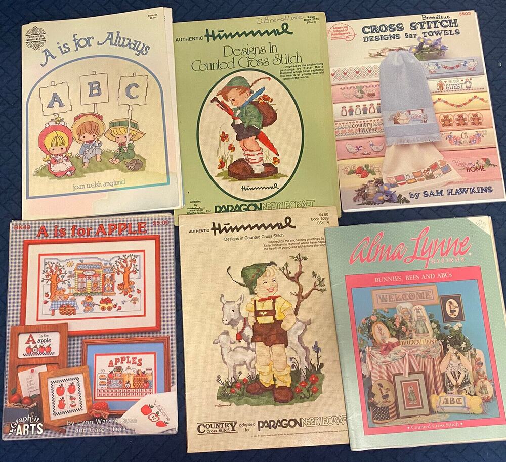 3/$21 Lot of 6 Children Themed Cross Stitch Patterns Booklets Pamphlets